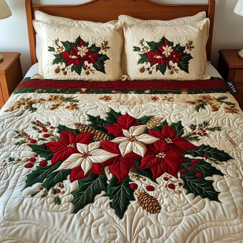 3-teiliges Bettwäsche-Set - Weihnachtsstern-Charme
