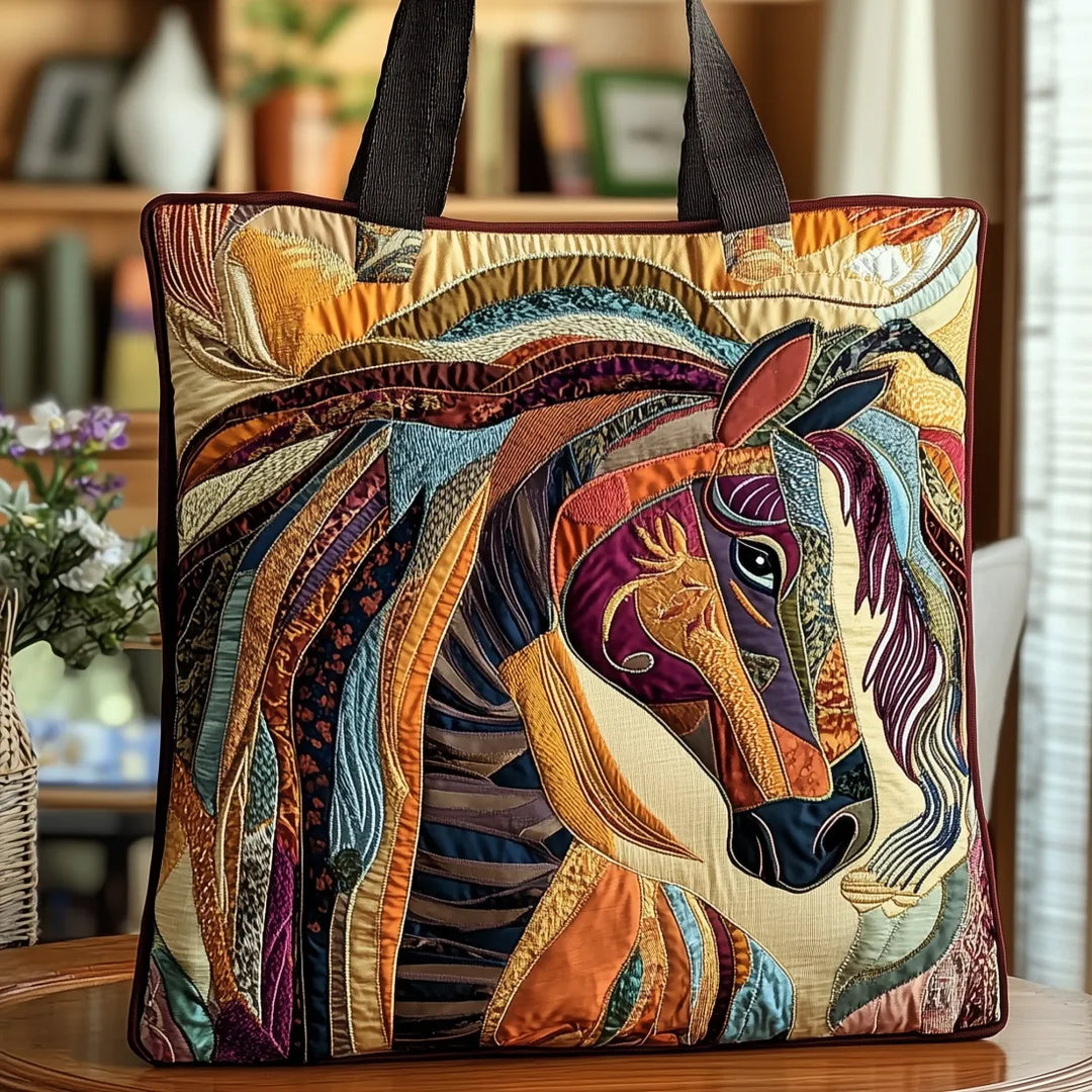 Handgefertigte Tasche – farbenfrohes Mosaik-Pferdemotiv