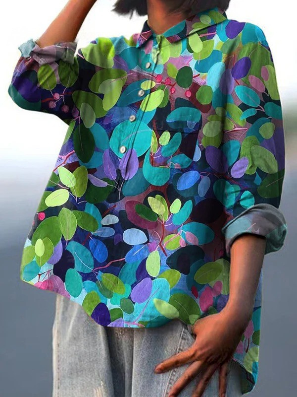 Lotte | Leichte Damenbluse mit Waldkunst-Muster