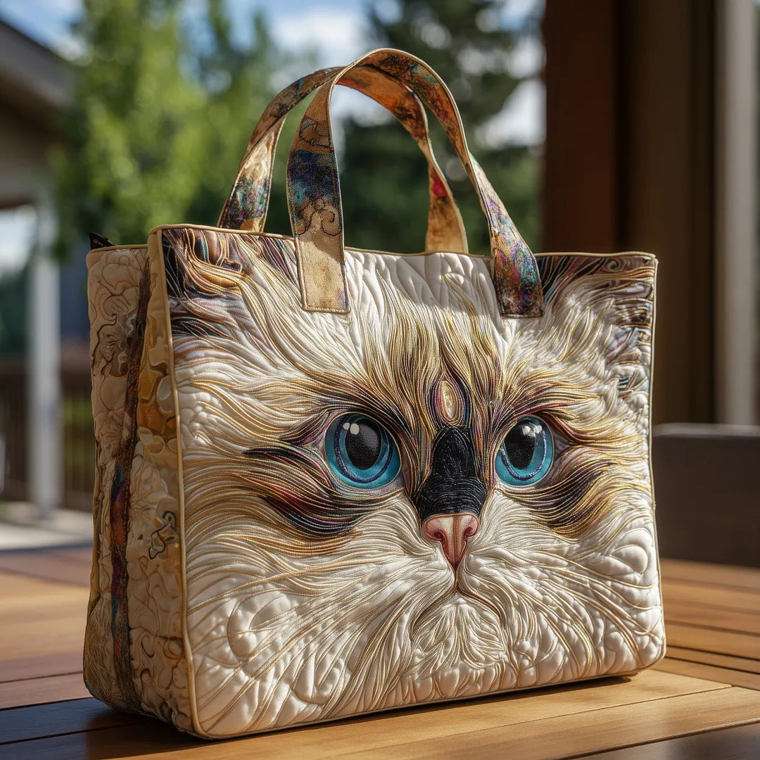 Handgemachte Tasche - Weißer Kater mit strahlend blauen Augen
