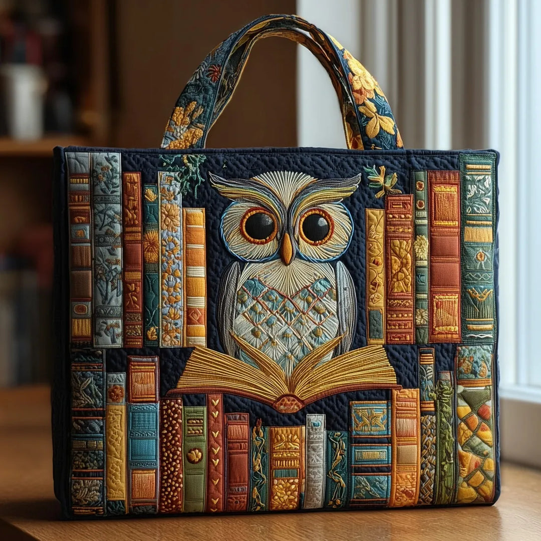 Handgemachte Tasche - Eule und Vintage Bücher