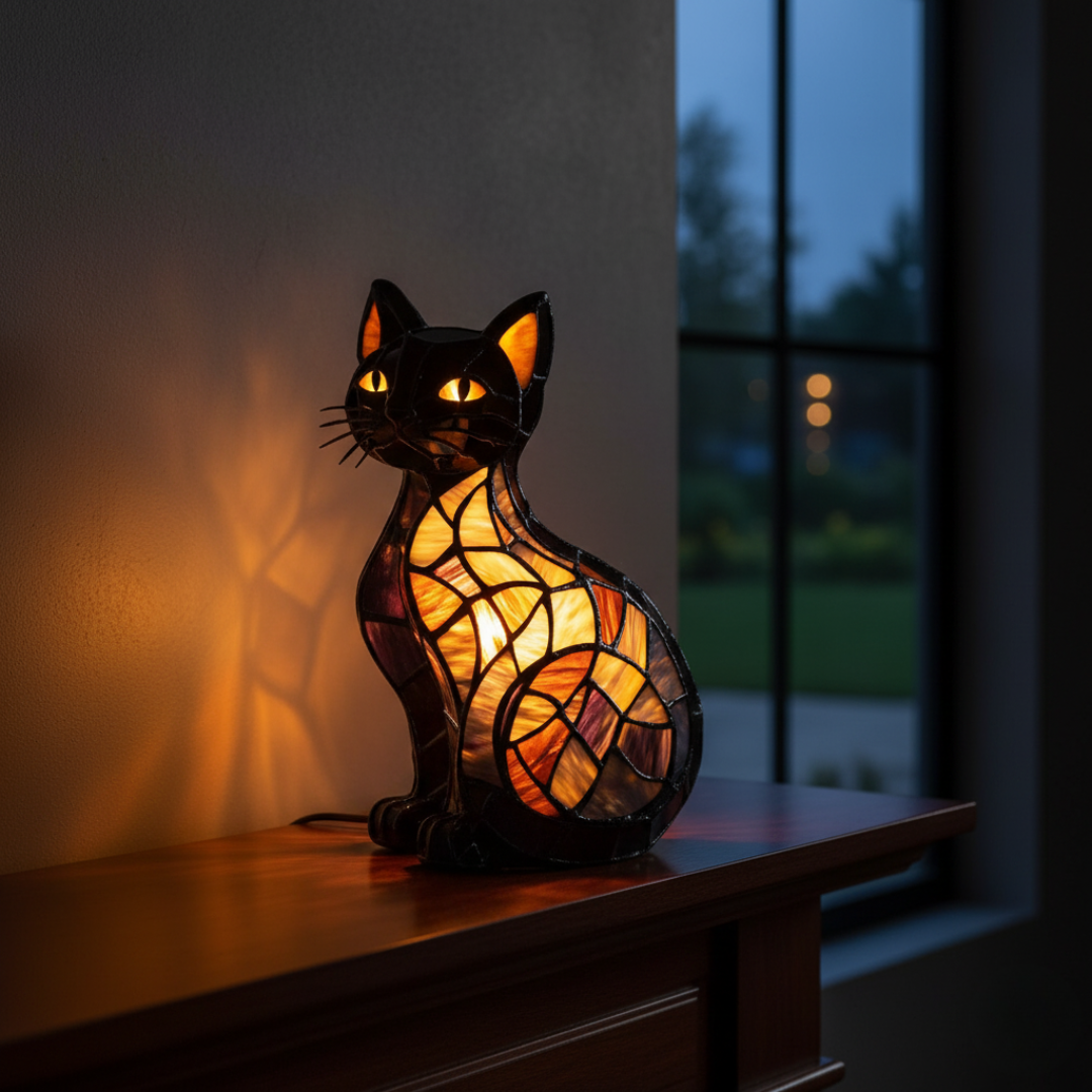 Glühende Katze bei Nacht