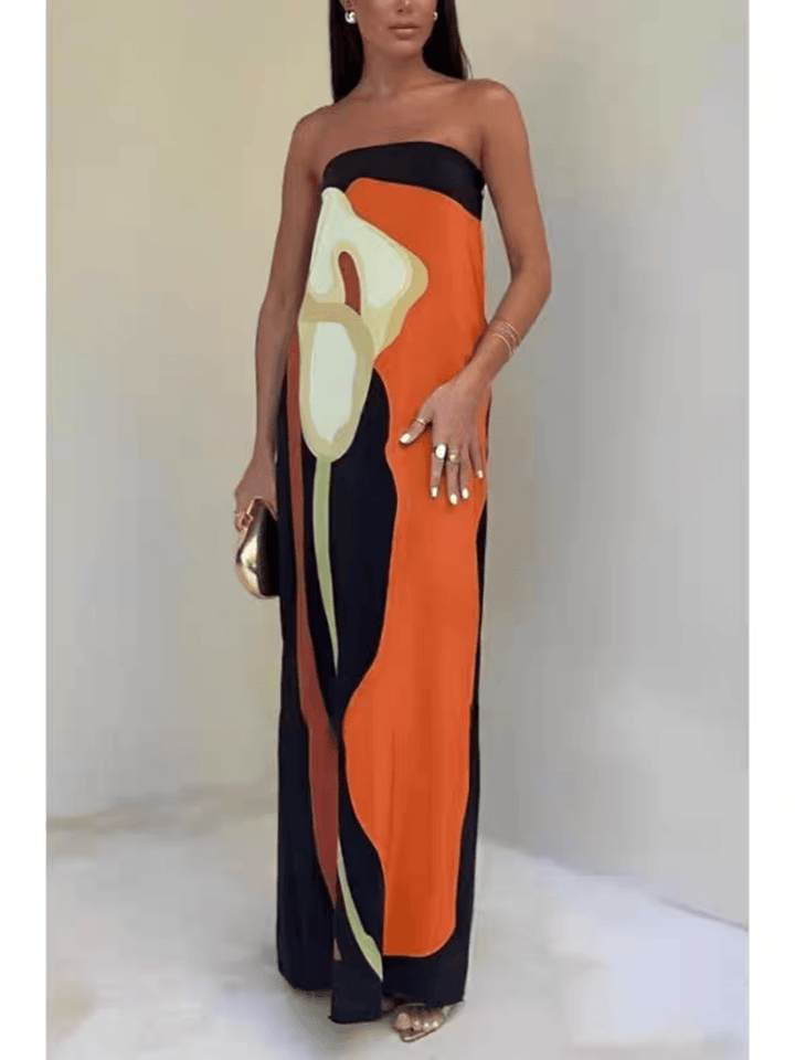 Ursula | Ärmeloses Maxi-Abendkleid mit Print im Stil Costiero