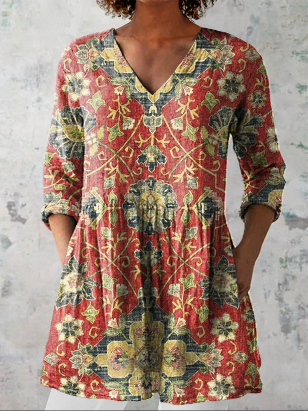Traudel | Lange Bluse mit V-Ausschnitt-Design
