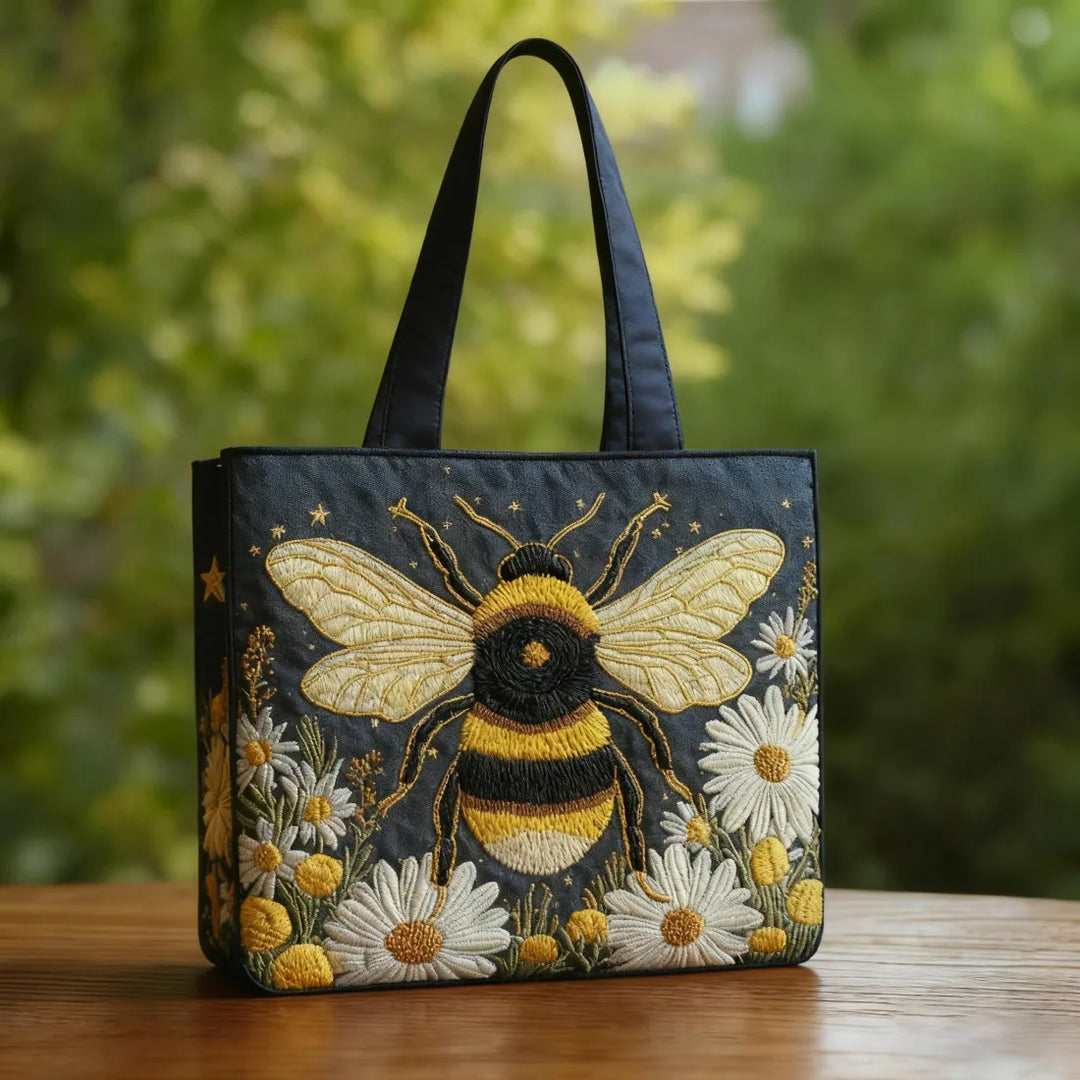 Handgemachte Tasche - Biene mit Gänseblümchen und Sternen