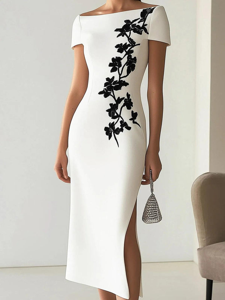 Heike | Elegantes Midikleid mit floralem Muster und U-Boot-Ausschnitt