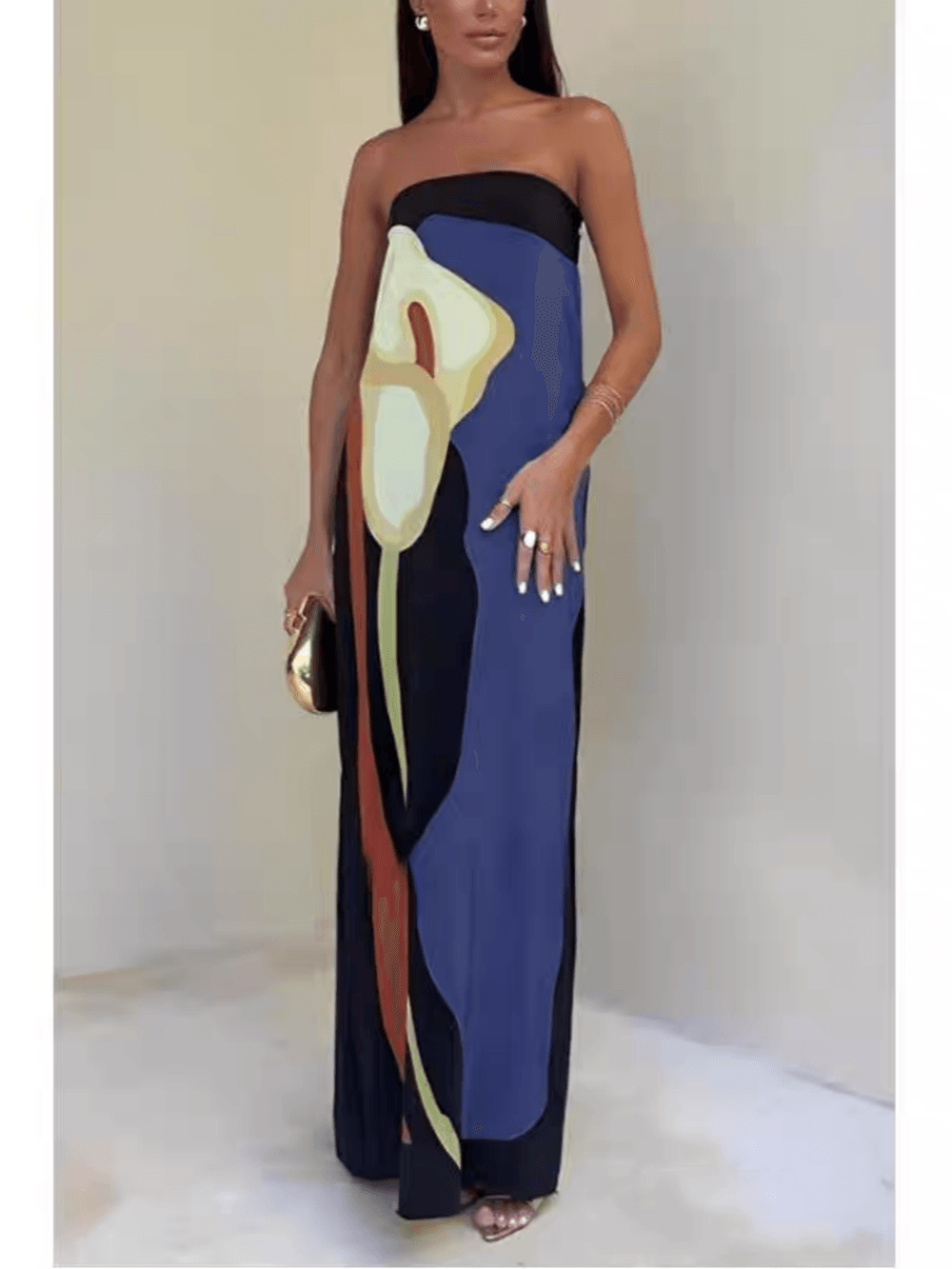 Ursula | Ärmeloses Maxi-Abendkleid mit Print im Stil Costiero