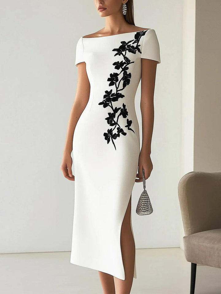 Heike | Elegantes Midikleid mit floralem Muster und U-Boot-Ausschnitt