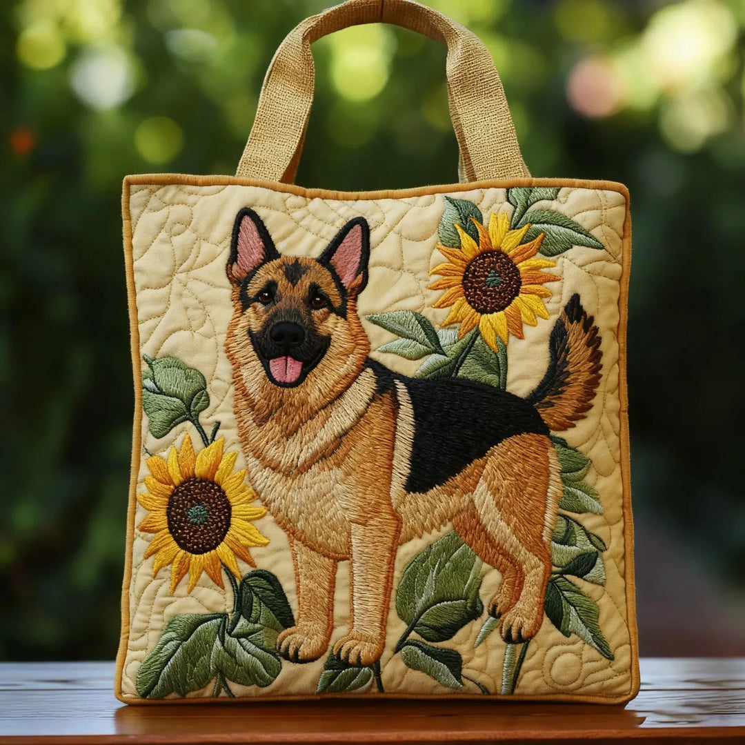 Handgefertigte Tasche mit Blumenmuster und Deutschem Schäferhund-Motiv
