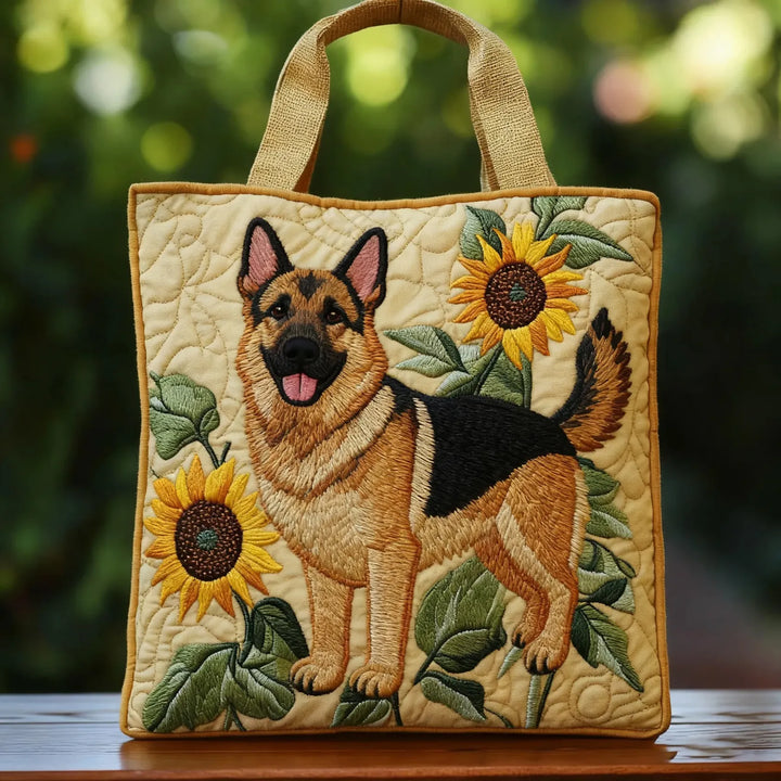 Handgefertigte Tasche mit Blumenmuster und Deutschem Schäferhund-Motiv