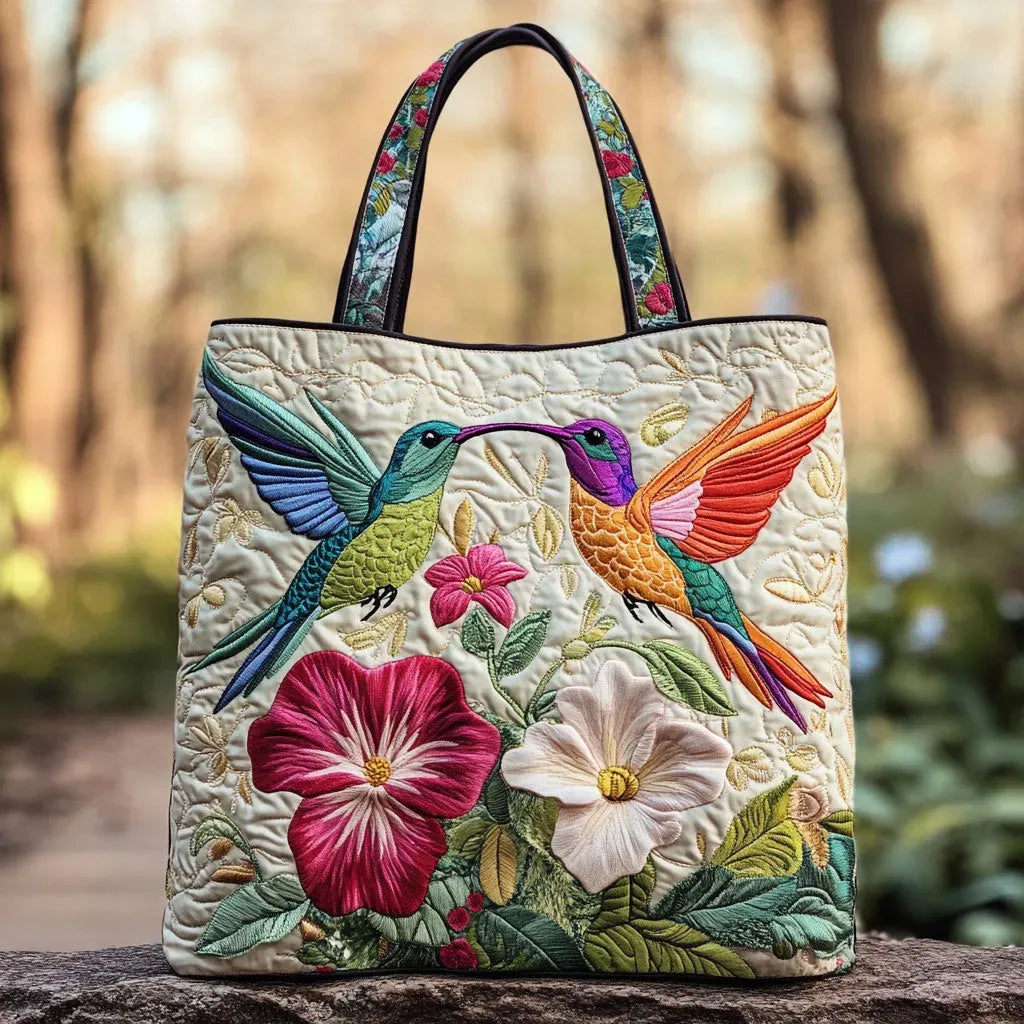 Polsterte Tasche mit Kolibri und weißen Blumen