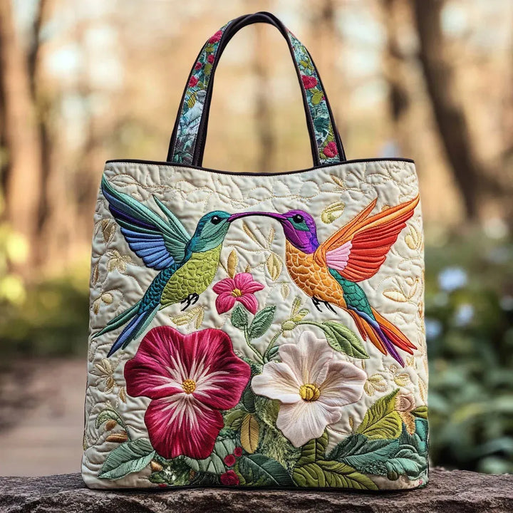 Polsterte Tasche mit Kolibri und weißen Blumen