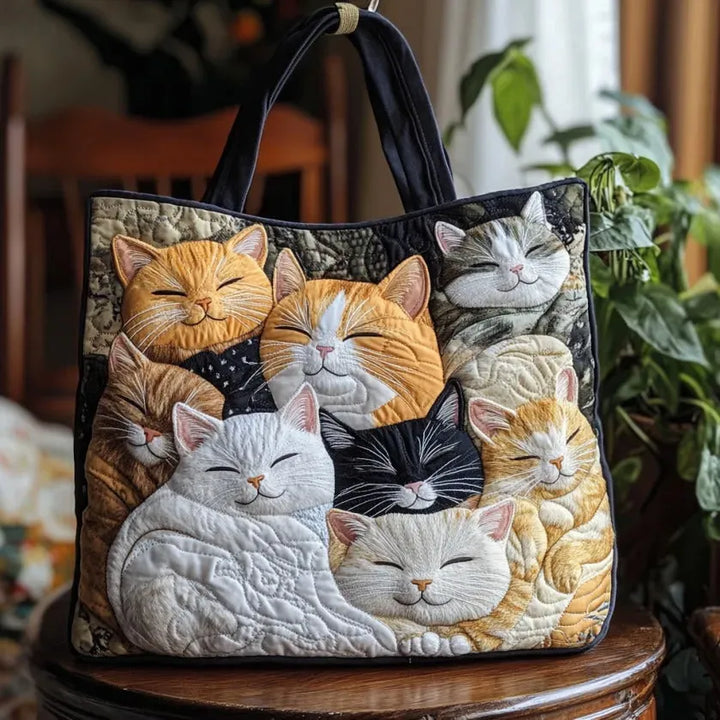Handgefertigte Stepp-Tasche mit Schlafenden Kätzchen