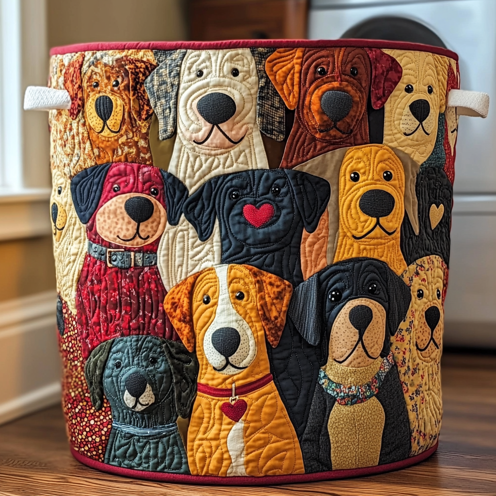 Farbenfrohe Hunde | Handgemachter Wäschekorb