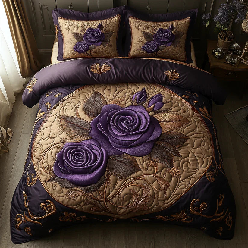 3-teiliges Bettwäsche-Set in Rosa und Violett