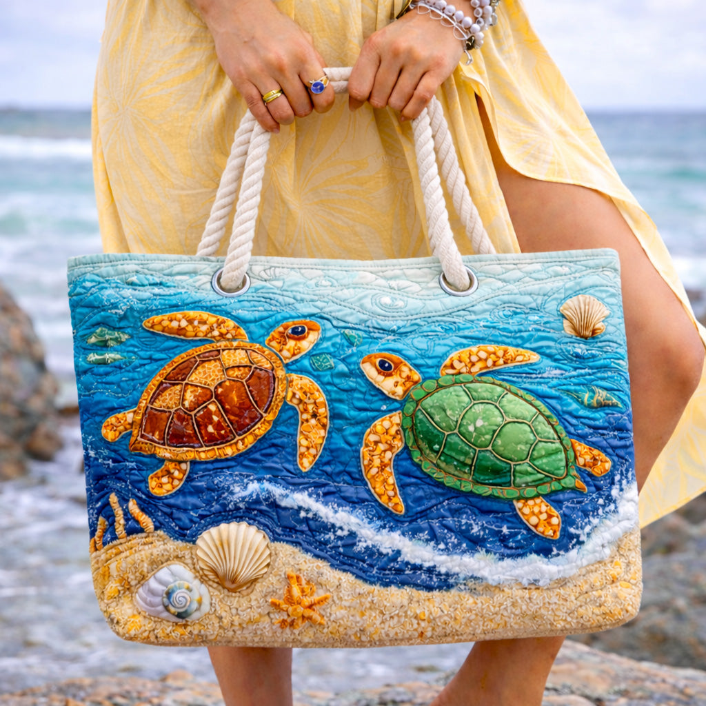 Handgemachte Strandtasche mit tropischer Schildkröte