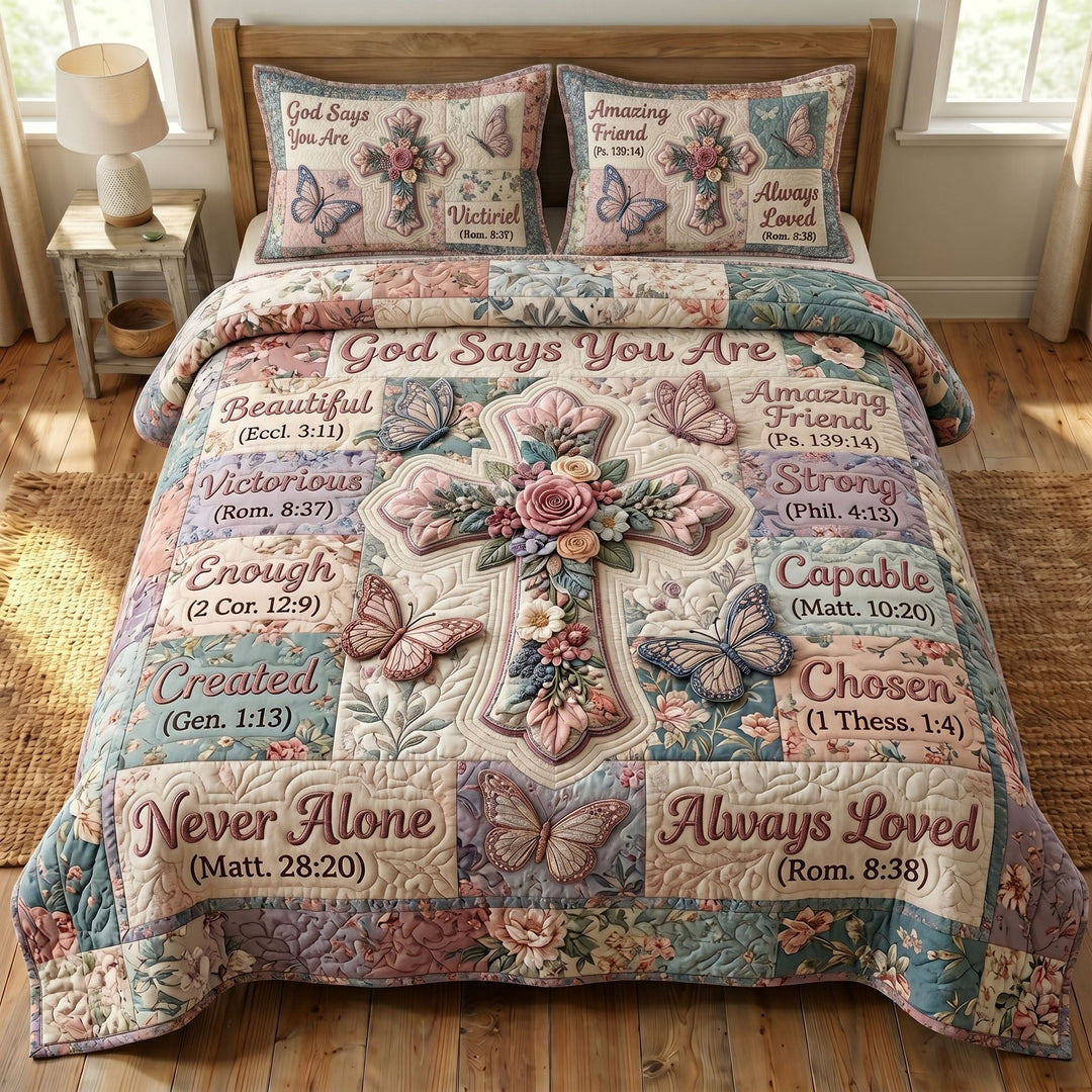3-teiliges Steppbett-Set mit floralem Design