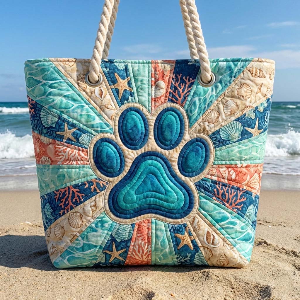 Handgemachte Strandtasche mit Fußabdruck-Motiv