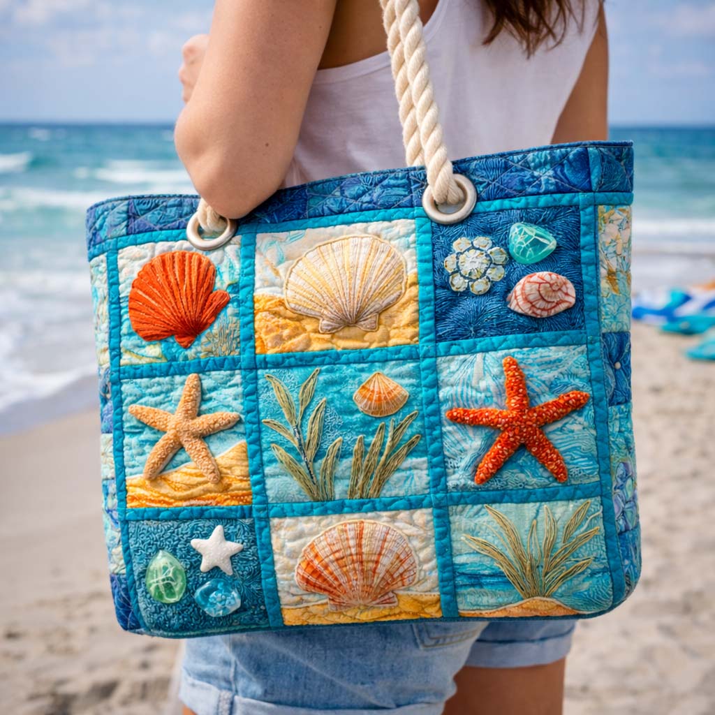 Handgemachte Strandtasche mit Küstenmuscheln