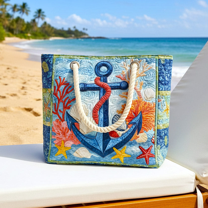 Handgemachte Strandtasche im maritimen Ankerdesign