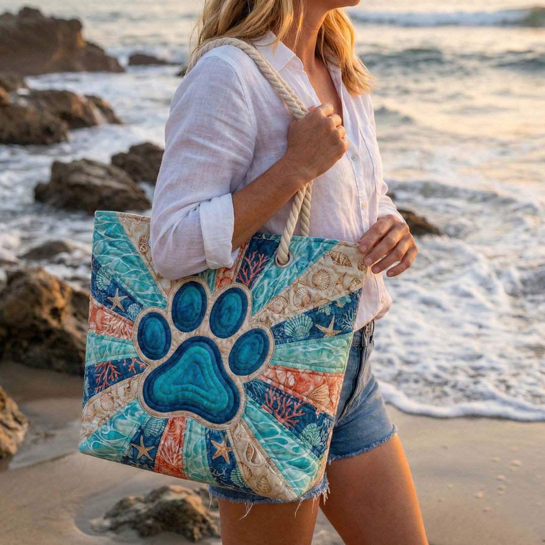 Handgemachte Strandtasche mit Fußabdruck-Motiv