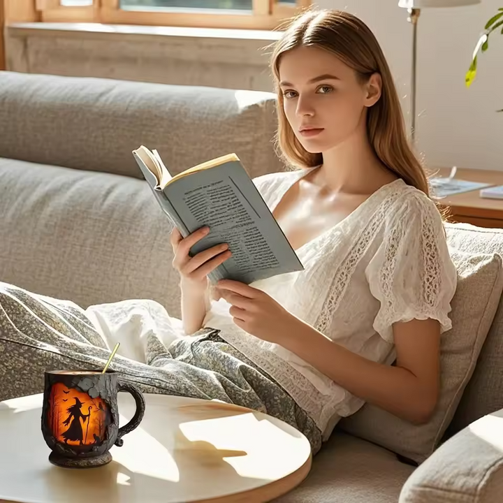 3D Halloween-Tasse – Hexen- und Katzen-Motiv