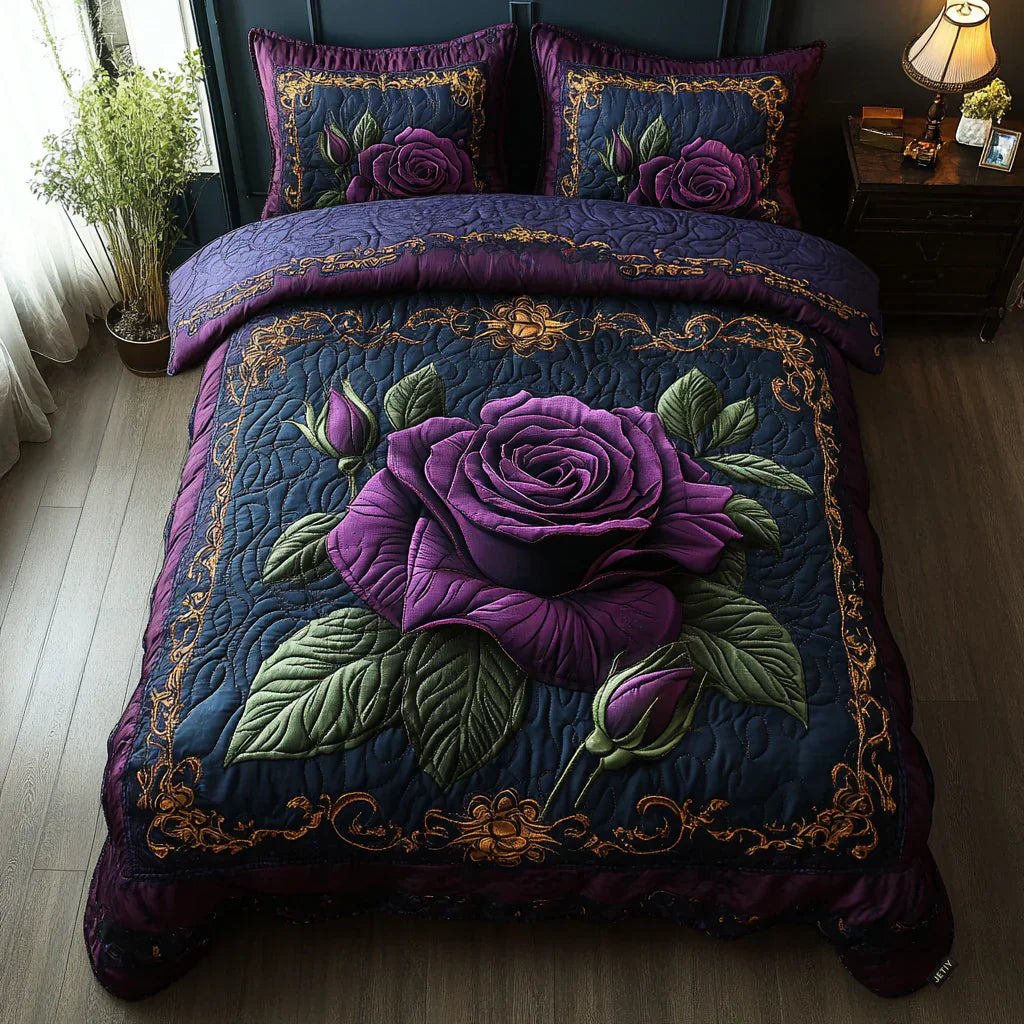 3-teiliges Bettwäsche-Set in Rosa und Violett
