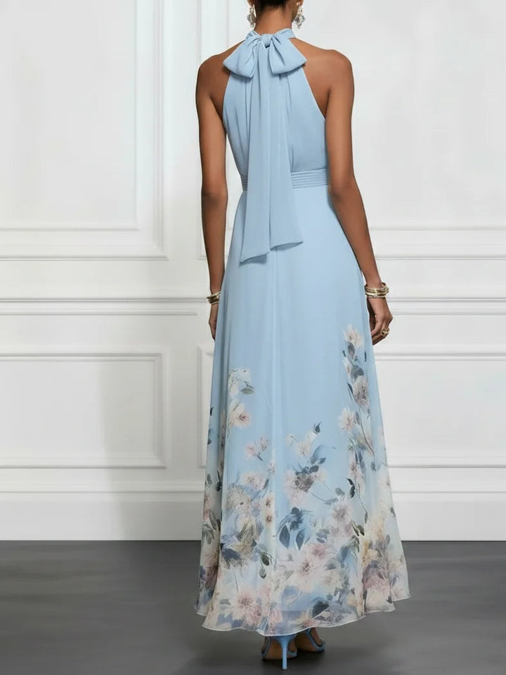 Anni | Blaues Chiffon-Maxikleid mit Blumenmuster