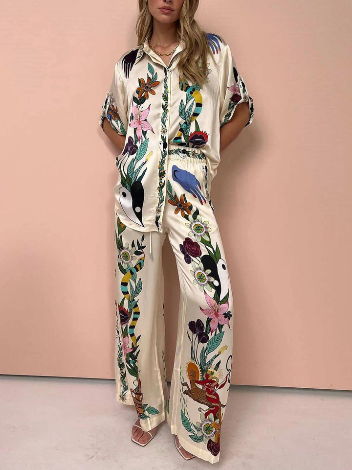 Selma | Satin Blusen- und Hosenset mit exklusivem Print, Resort-Stil