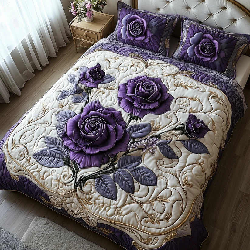 3-teiliges Bettwäsche-Set in Rosa und Violett