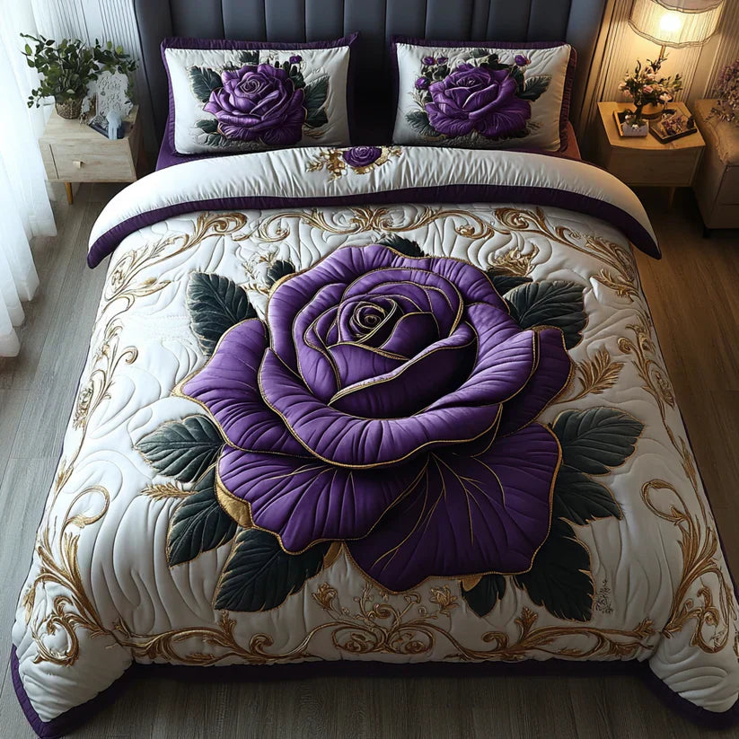 3-teiliges Bettwäsche-Set in Rosa und Violett