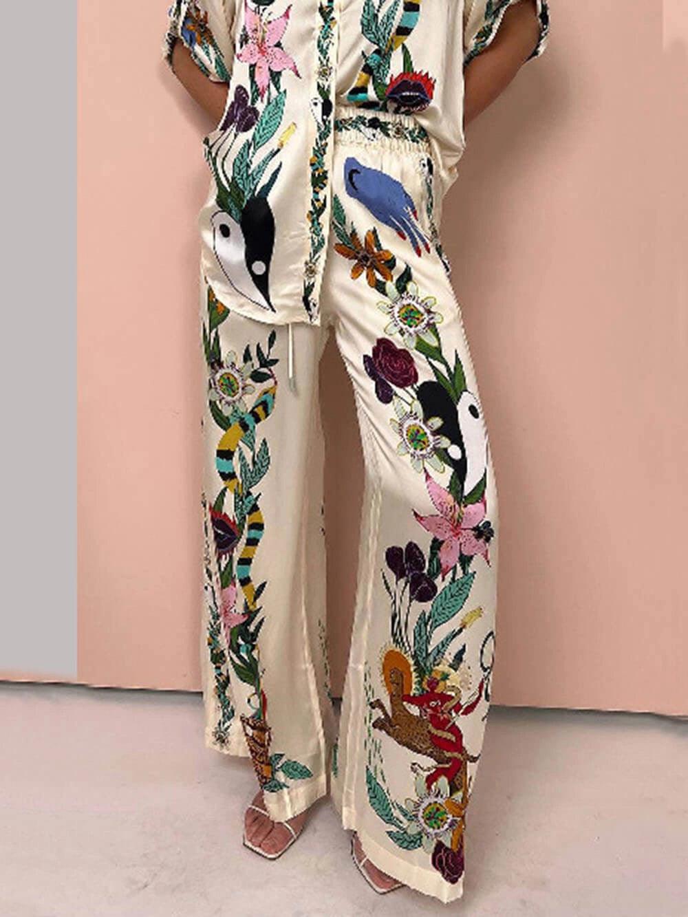 Selma | Satin Blusen- und Hosenset mit exklusivem Print, Resort-Stil