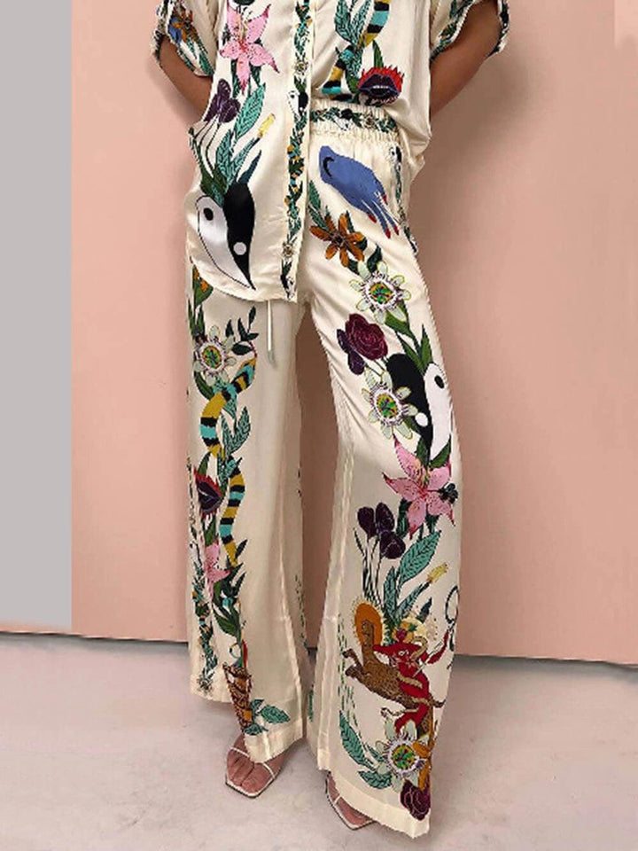 Selma | Satin Blusen- und Hosenset mit exklusivem Print, Resort-Stil