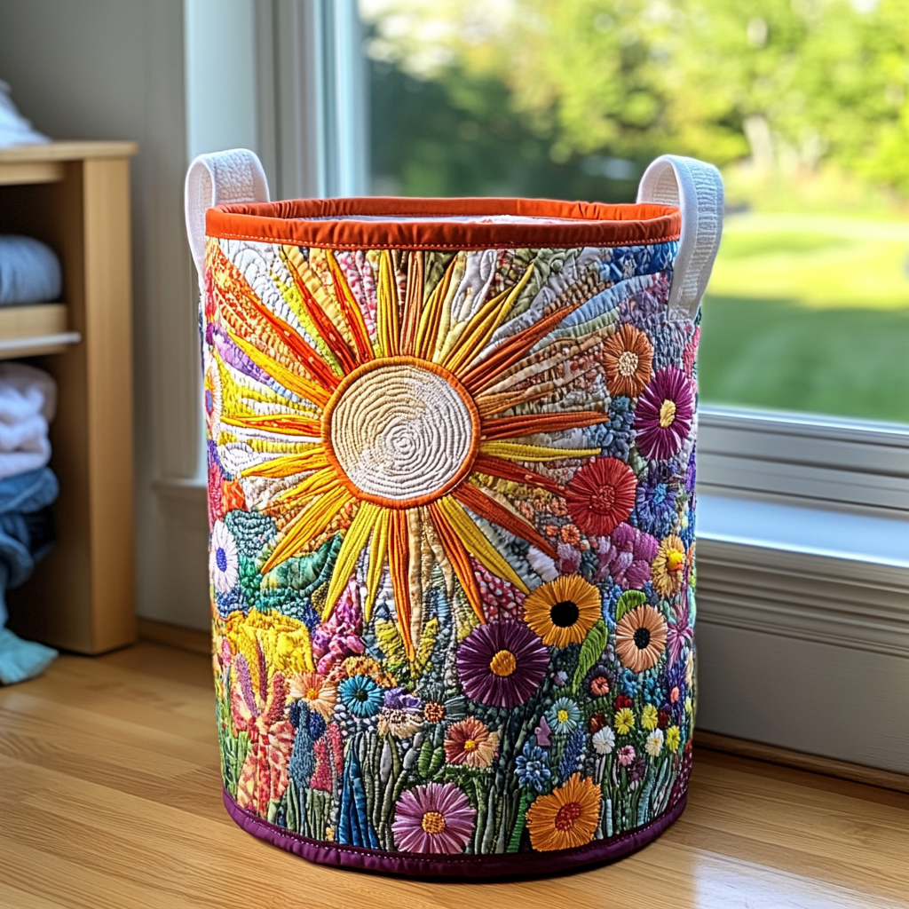 Handgefertigter Wäschekorb | Blühende Sonnenblume