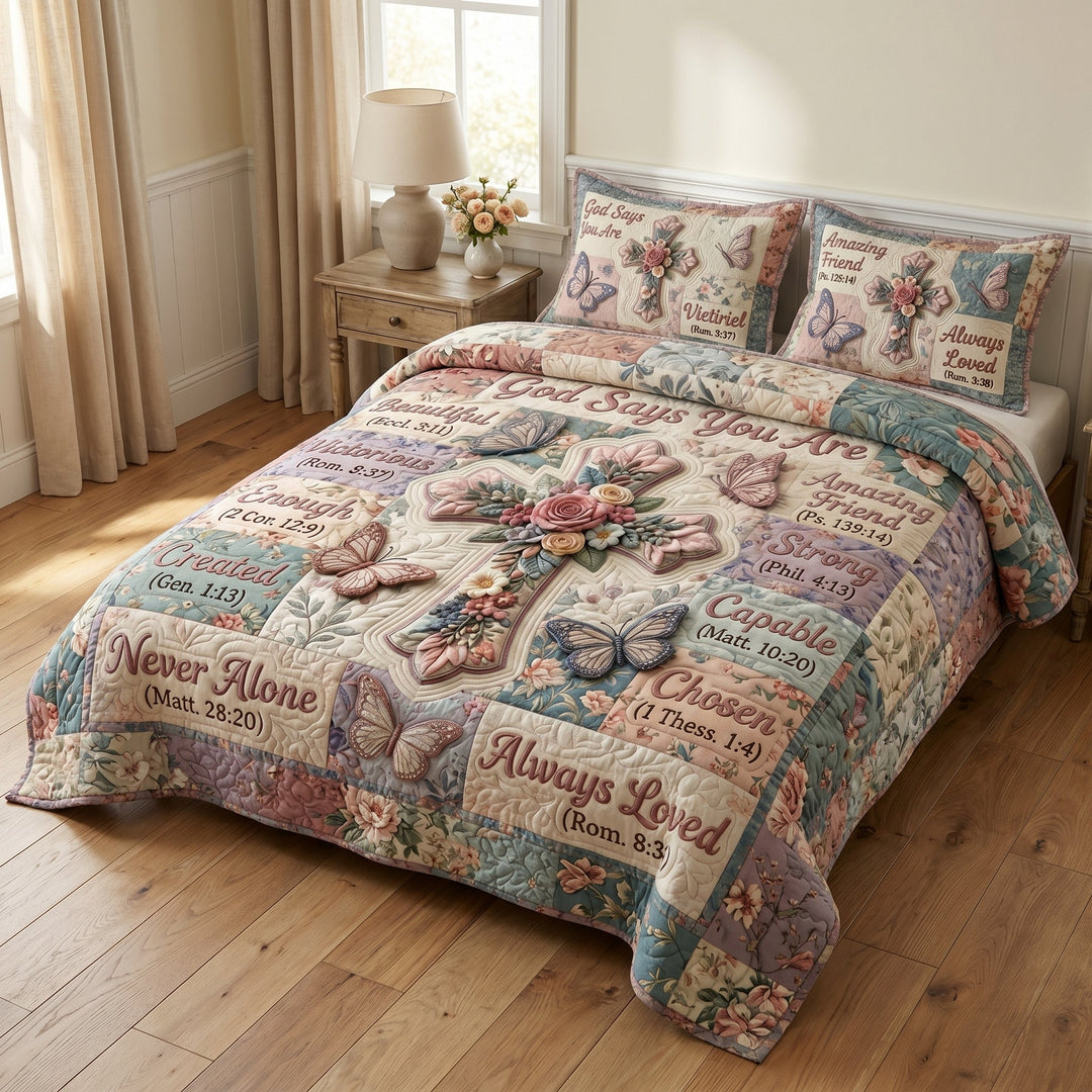 3-teiliges Steppbett-Set mit floralem Design