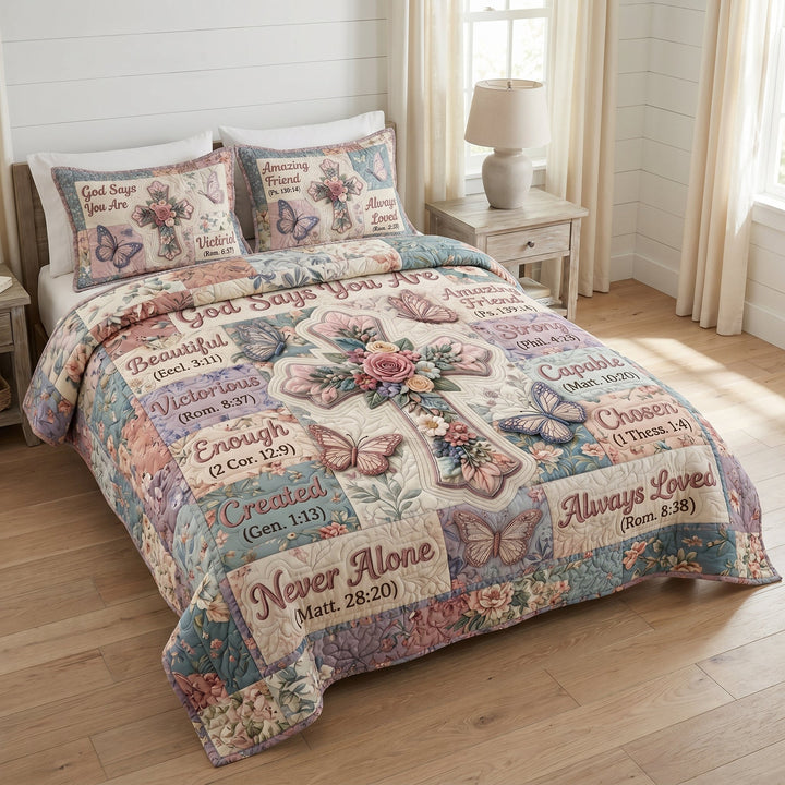 3-teiliges Steppbett-Set mit floralem Design
