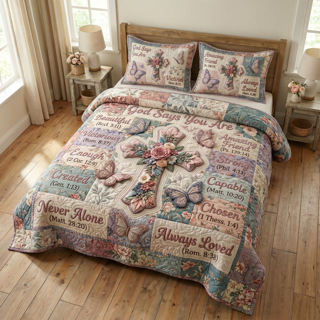 3-teiliges Steppbett-Set mit floralem Design