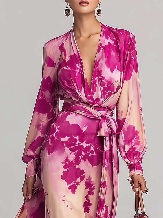 Annika | V-Neck Floral Maxi Dress with Belt