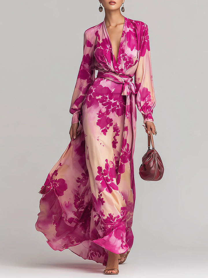 Annika | V-Neck Floral Maxi Dress with Belt