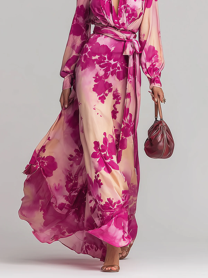 Annika | V-Neck Floral Maxi Dress with Belt