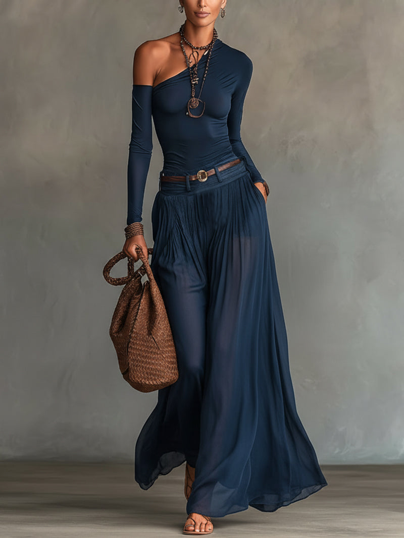 Johanna | Marineblaues Off-Shoulder-Top mit Rock