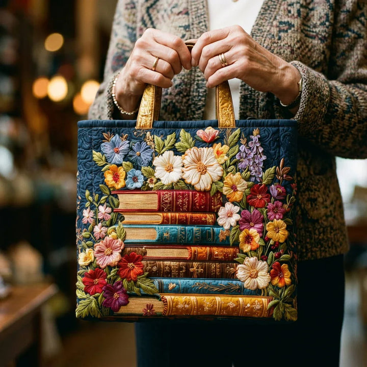 Handgemachte Tasche mit Blumenmuster und Buchdesign