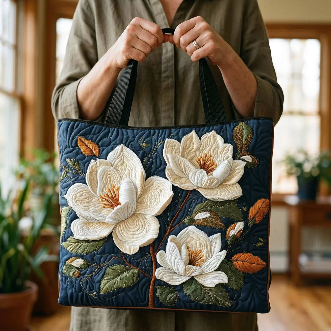 Handgefertigte Stepptasche – Zarte Magnolie