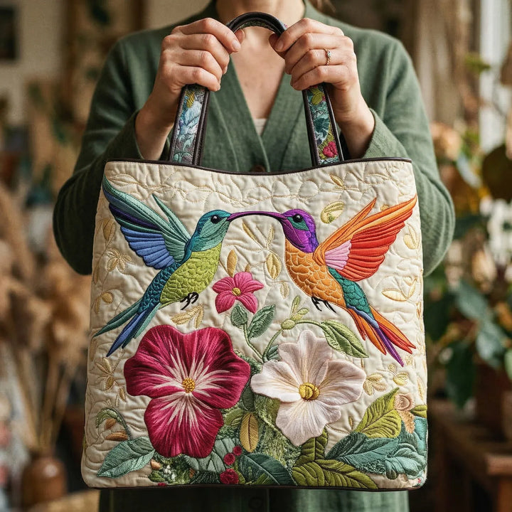 Polsterte Tasche mit Kolibri und weißen Blumen